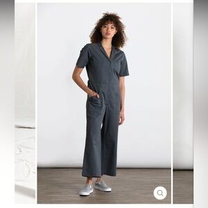 Gray Workwear Jumpsuit with Front Zipper and Matte Finish